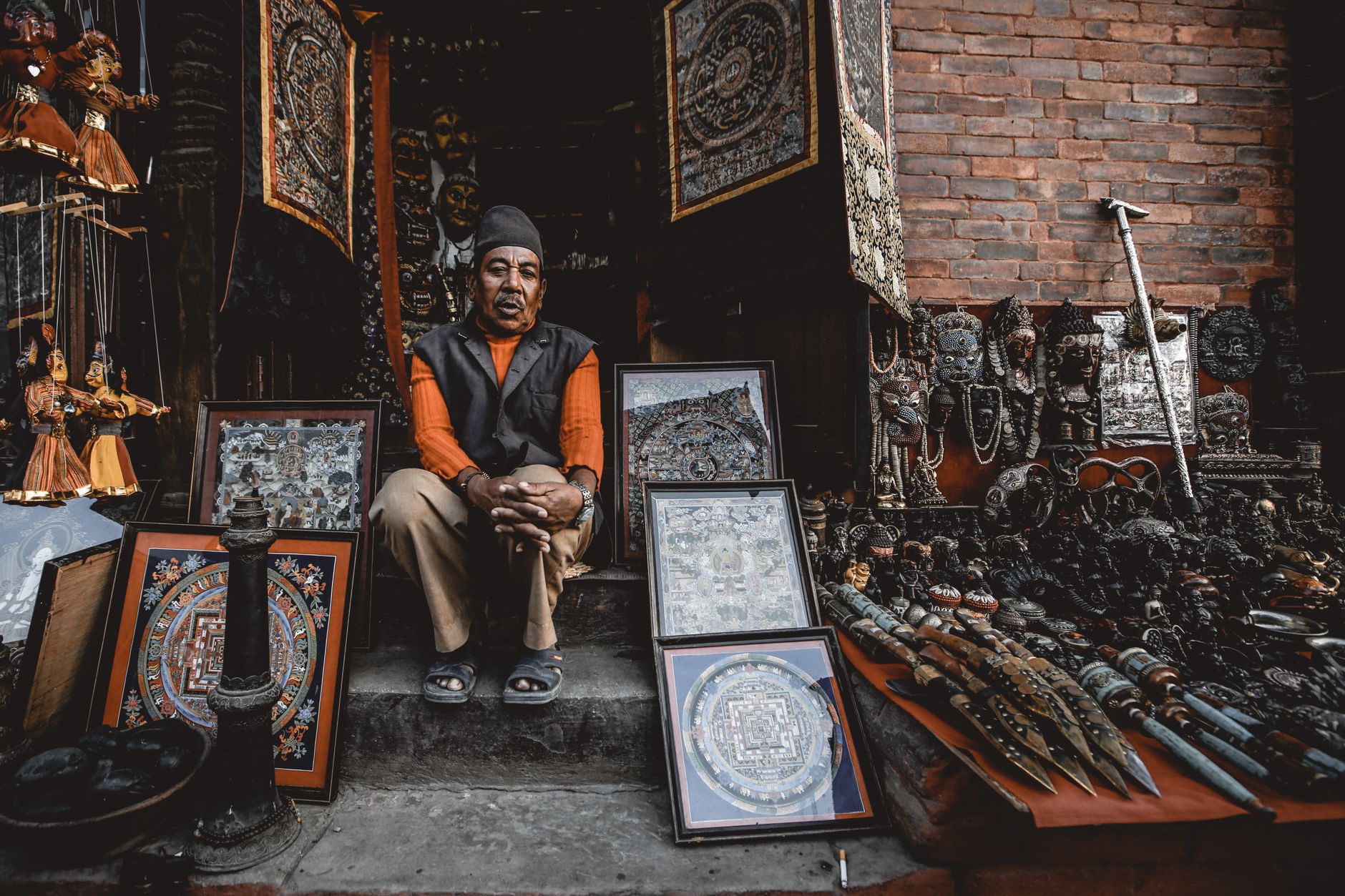 Thangka painter in his shop, Kathmandu