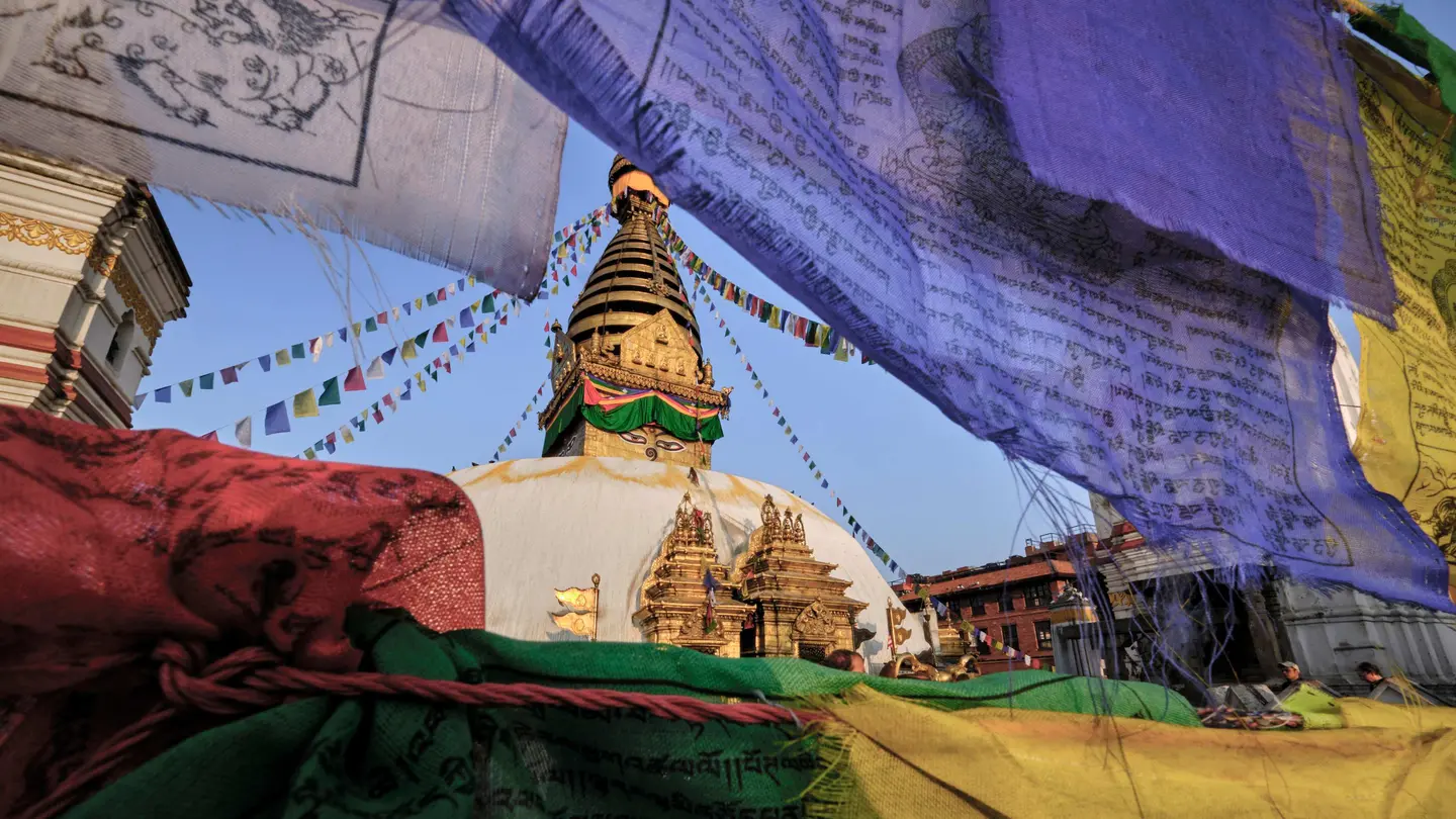 Boudhanath stupa with prayer flags, Nepal
